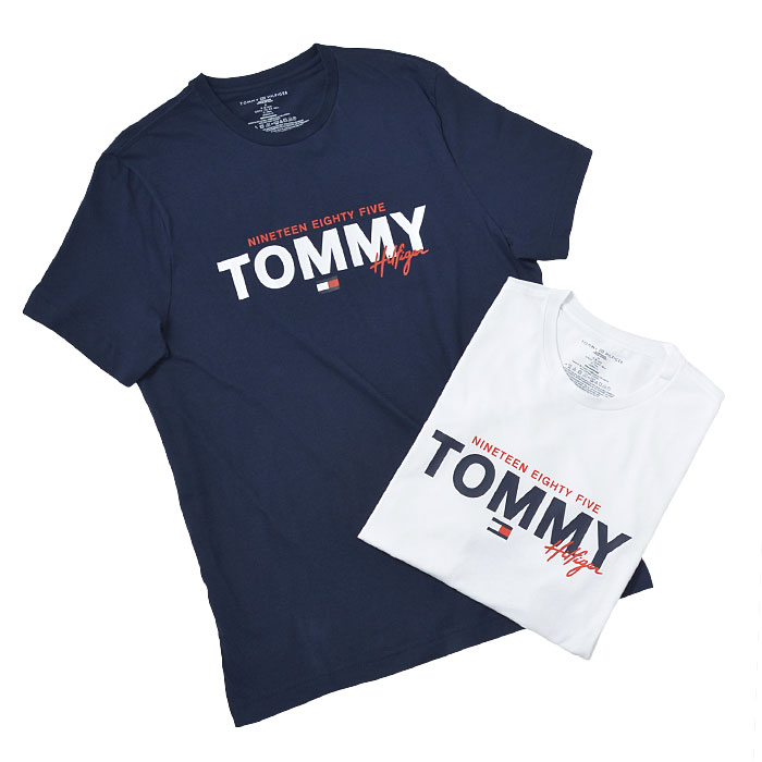 TOMMY HILFIGER トミーヒルフィガー メンズ クルーネック ロゴ Tシャツ 半袖 ネイビー ホワイト TEE