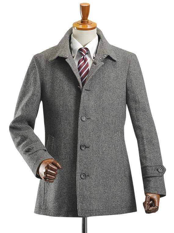 ステンカラーコート メンズ コート ウール100 ツイード素材 半キルティング生地 送料無料 スーツスタイルmarutomi