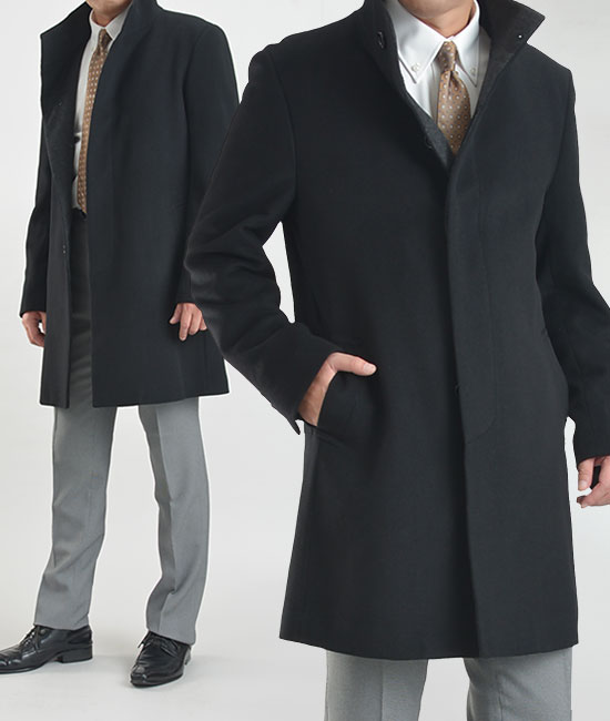 カシミヤ混ウール素材スタンドカラーコート