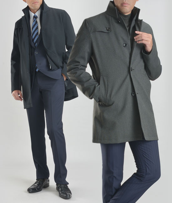 フェイクレイヤード・2枚衿スタンドカラーコート