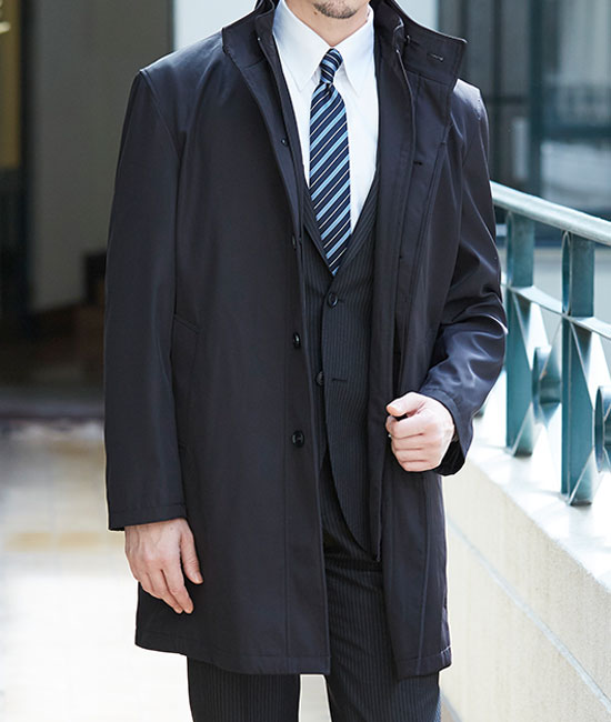 フェイクレイヤード2枚衿スタンドカラーコート