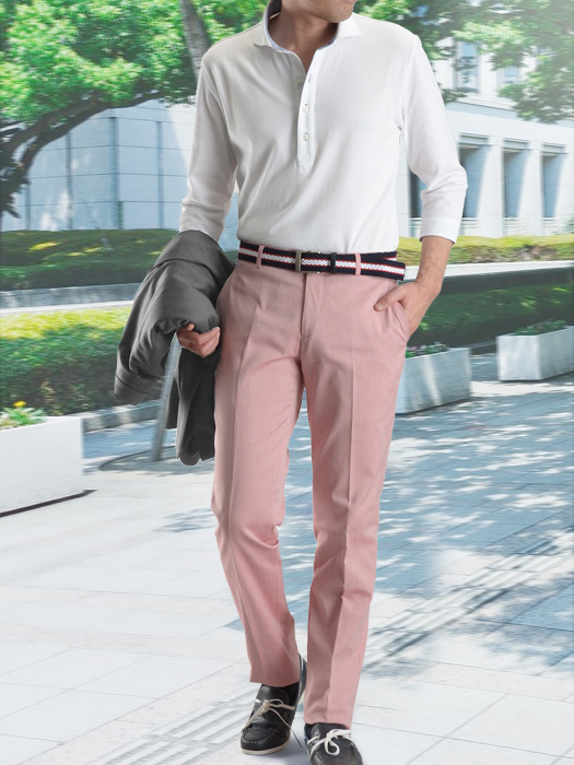 ピンクのコットンパンツを主役に爽やかカジュアルスタイル メンズスーツのスーツスタイルmarutomi 公式通販