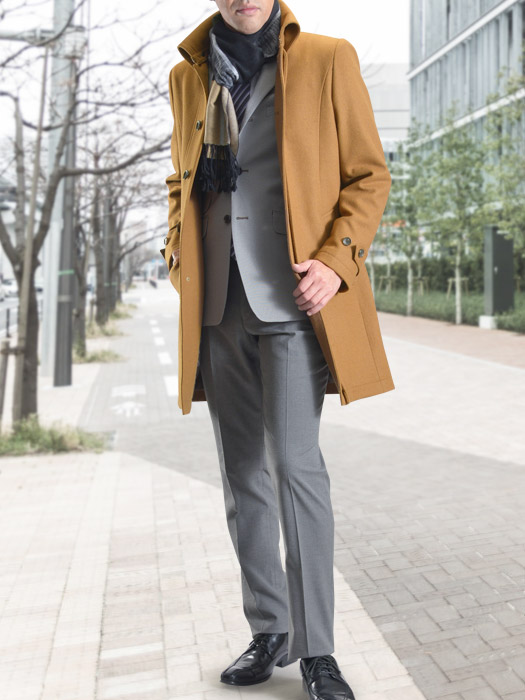 新色のキャメルコート グレースーツで柔らかな雰囲気に メンズスーツのスーツスタイルmarutomi 公式通販